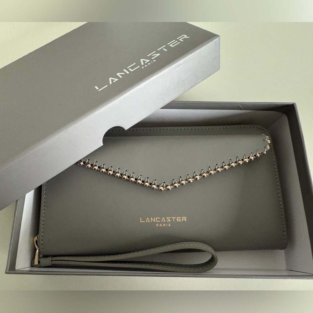 New Lancaster Paris Grey Gray wristlet long wallet
